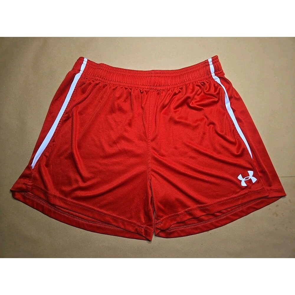 Under Armour Fitted Mesh Athletic Shorts HeatGear Red, white logo Size Large